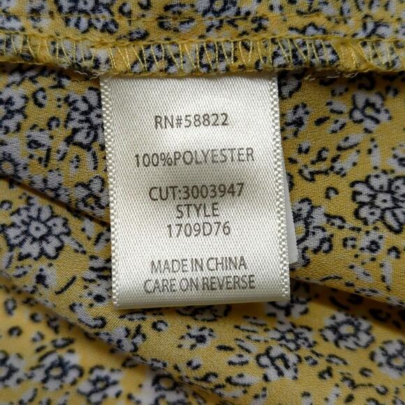 Max Studio Floral Yellow Blue Blouse Tunic Puff 3/4 Sleeve Size  Large - Picture 6 of 10